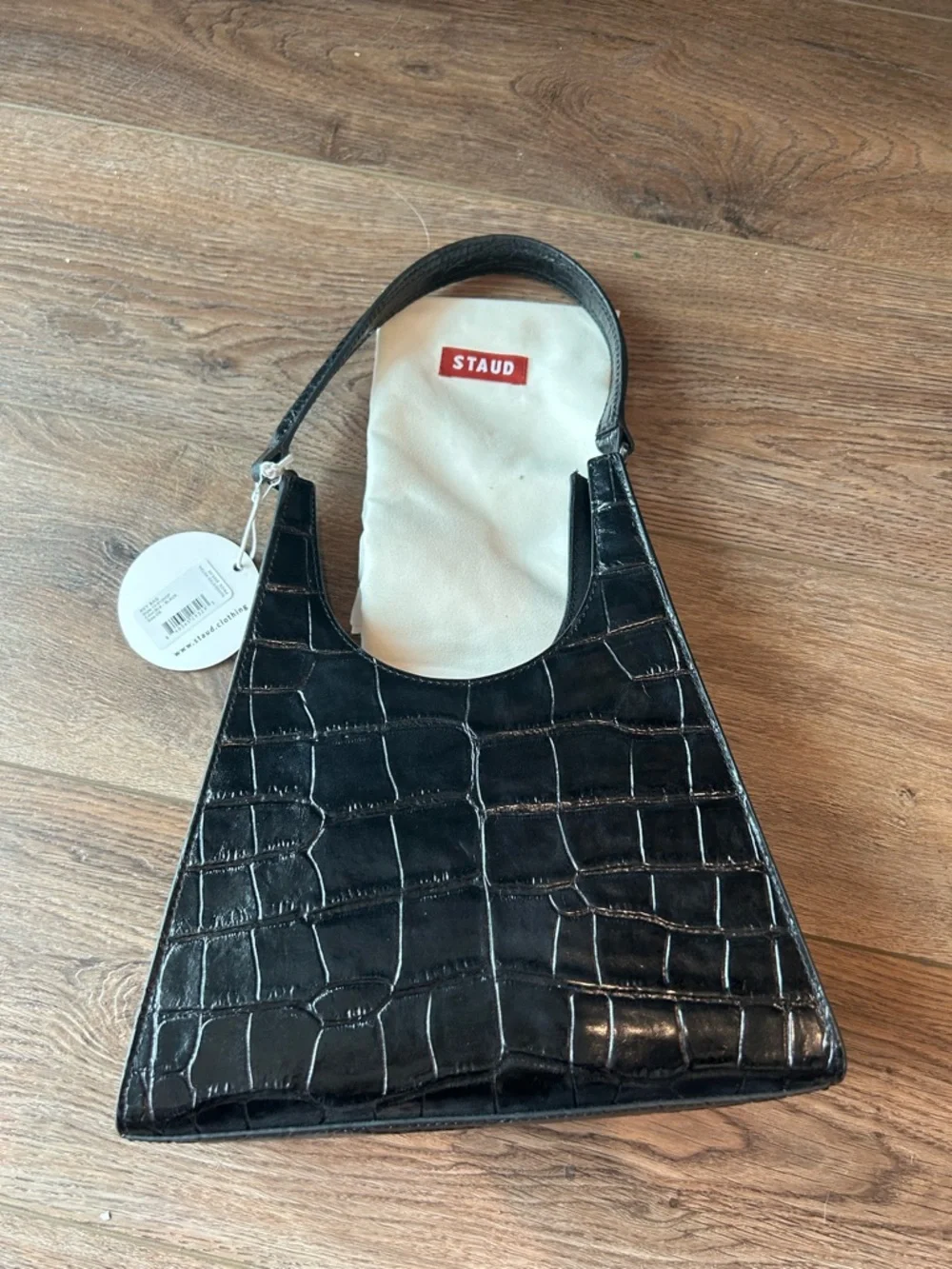 NWT Staud Rey Bag, black embossed croc - Picture 9 of 10
